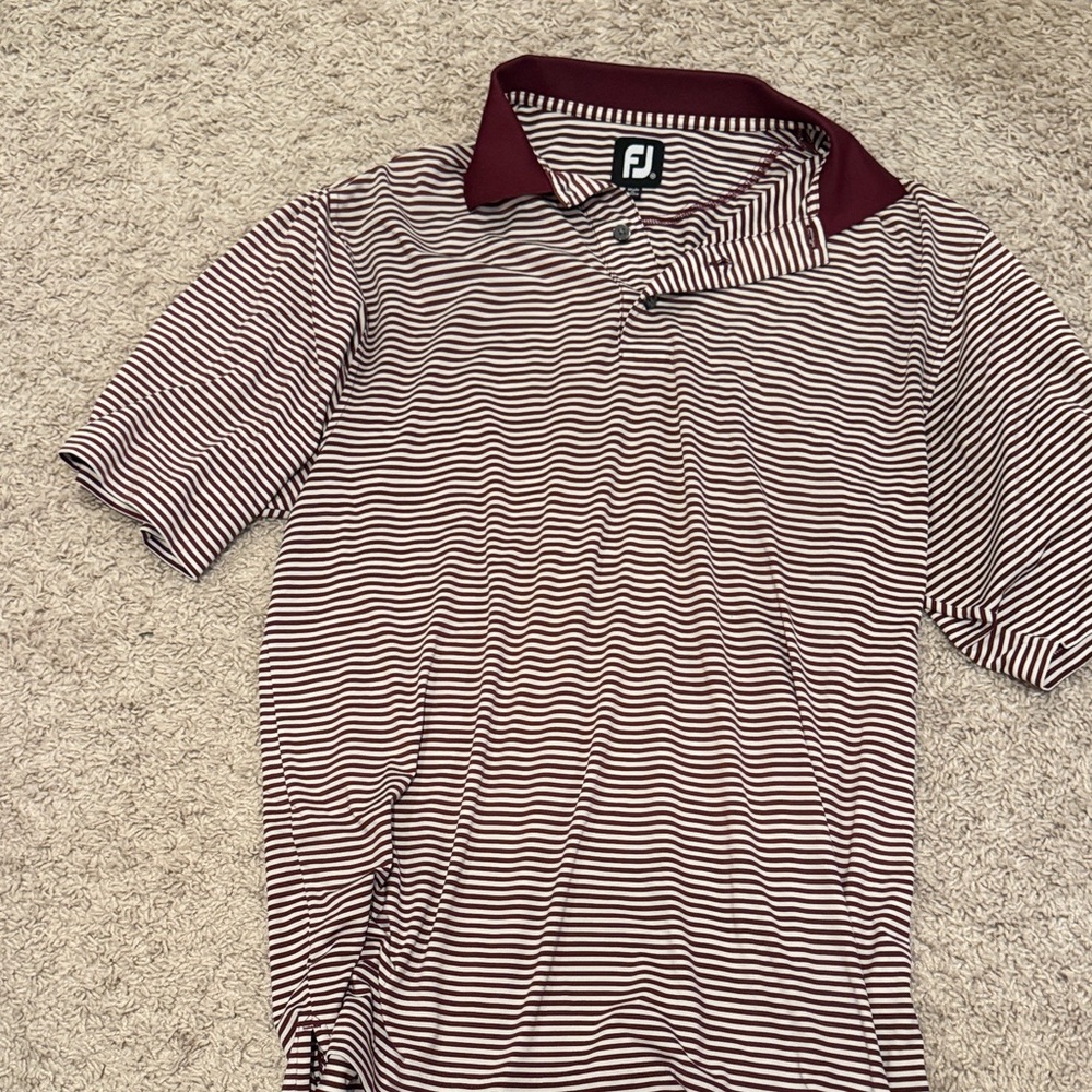 FootJoy Men's Polo Shirt - Burgundy and White Stripes
